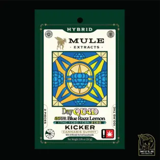 (each) Mule - 100mg 2-Piece Sour Blue Razz Lemon "Day Quad" 1:1:1:2 THC CBD CBN CBG Kicker