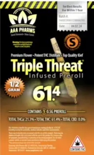 (g) AAA Pharms | Triple Threat Infused Sativa Preroll .5g