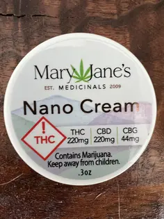 (fl_oz) Mary Jane's Medicinals Intense Relief Travel Size Nano Cream 0.3 oz 220mgTHC|220mgCBD|44mgCBG