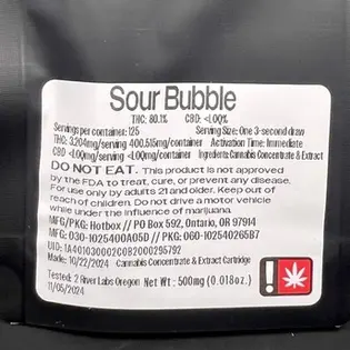 (g) Vape 0.5g Sour Bubble (Hotbox)