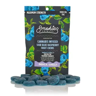 (1000mg) Sour Blue Raspberry (I) - Fruit Chews - Smokiez