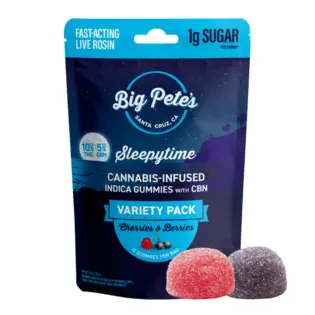 (0.1g) Cherries & Berries Sleep - 100mg THC 50mg CBN Live Rosin Gummies 10pk | Big Pete's