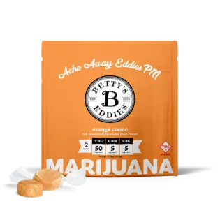 (0.1g) BETTY'S EDDIES - CHEWS - 100MG THC / 10MG CBN / 10MG CBC - 2PK - ACHE AWAY PM - ORANGE CREME