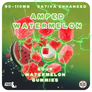 (0.08g) Amped Watermelon | Sativa Enhanced I High Flavor Sour Gummy | 20 Pack (70-90mg)