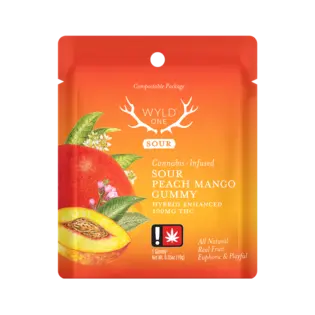 (each) Sour Peach Mango Hybrid (Single) THC Gummy 100mg - Wyld