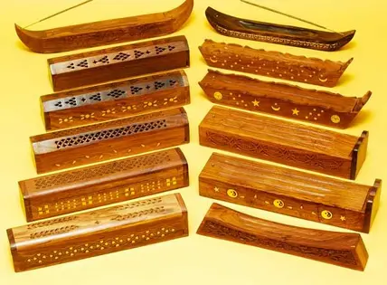 (each) LARGE SCALLOPED BOAT I WOODEN/BRASS INCENSE BURNER BOX