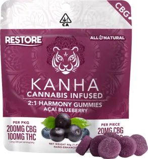 (100mg) 2:1 Blueberry Acai Harmony Restore CBG Gummies