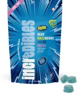 (0.1g) Incredibles 1:1 Sour Blue Razzberry Gummies 100mg (THC:CBG)