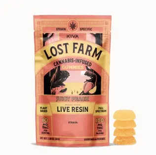 (1.0g) Lost Farm Juicy Peach x GSC Sherbet Live Resin Gummies 10mg x 10-Pack